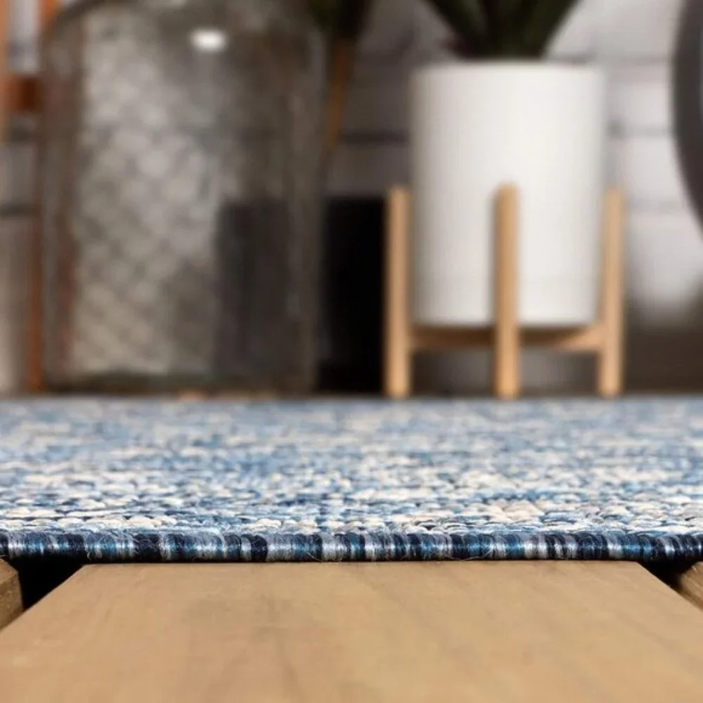 New 8x10 Boho Navy Gray Rug Indoor Outdoor Non-Slip Area Carpet for Home & Patio